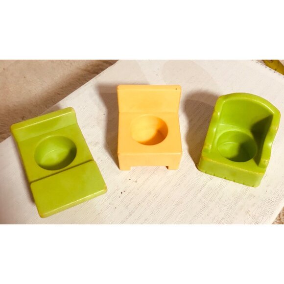 Vintage Fisher-Price Little People  Set Of 3 Chairs Arm Chair Teachers Chair Stu - Picture 2 of 6